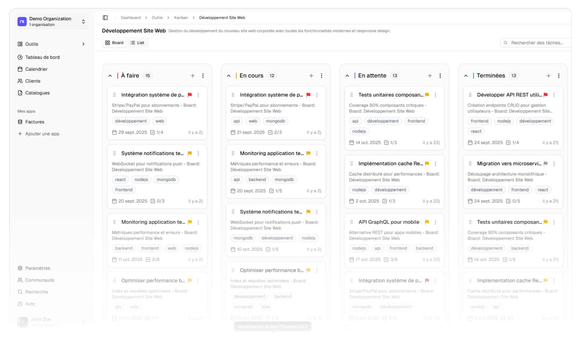 Tableau Kanban gestion de projets