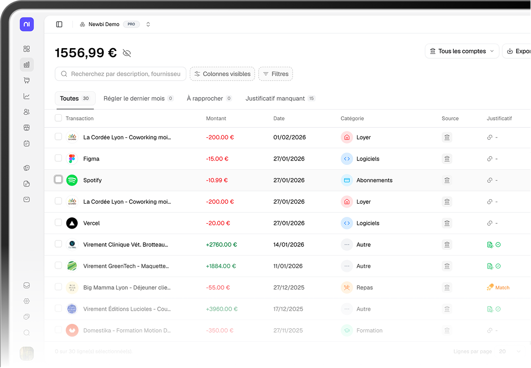 Dashboard Newbi - Gestion des factures