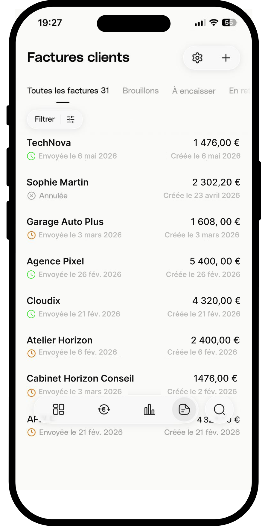Application mobile Newbi — Factures clients